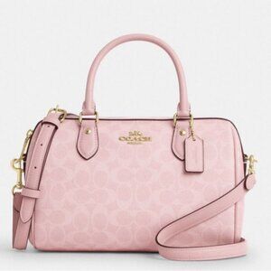 Coach Rowan Satchel Bag In Signature Canvas Powder/Pink